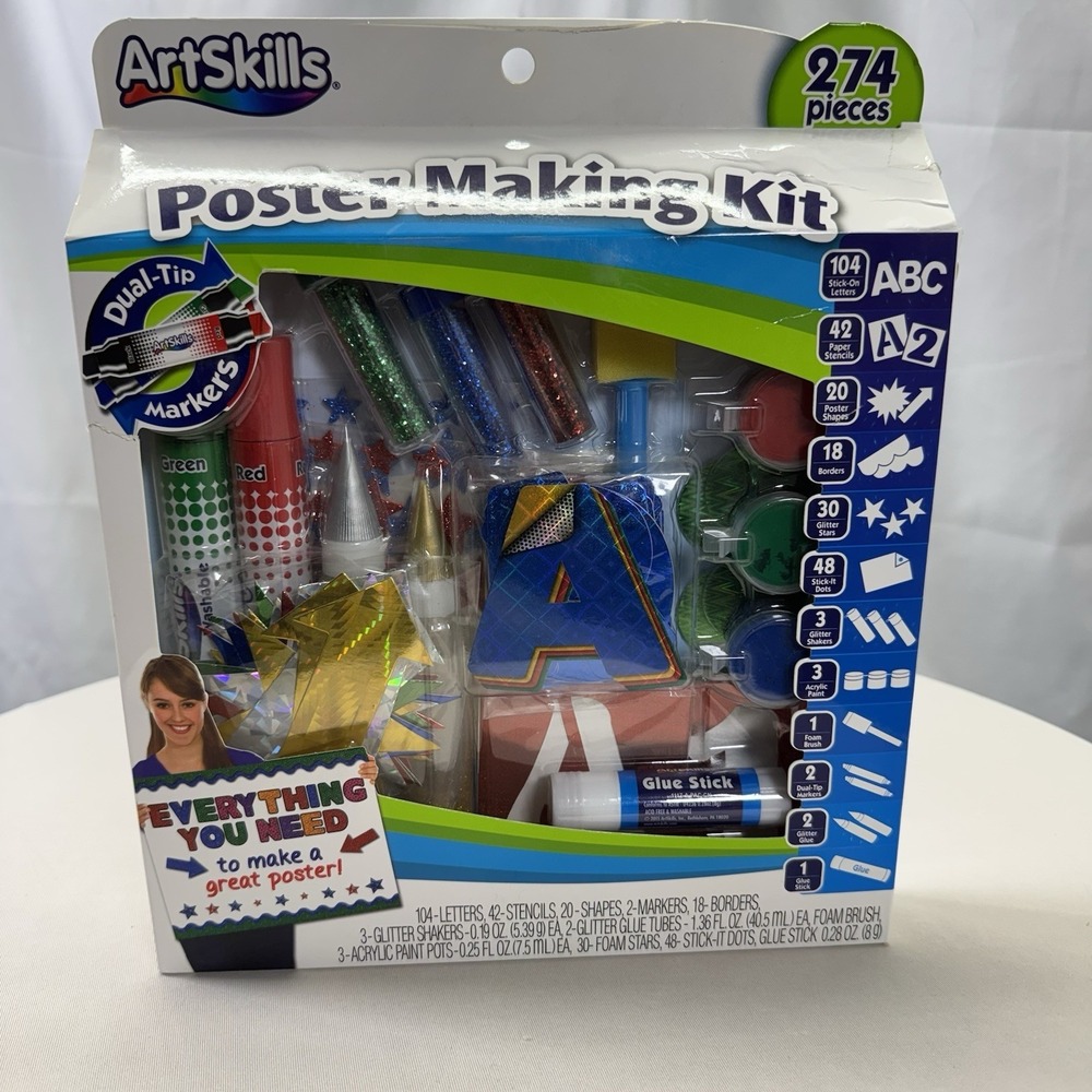 ArtSkills Poster Making Kit 274 Pieces NEW IN BOX Letters Stencils Stars Paint